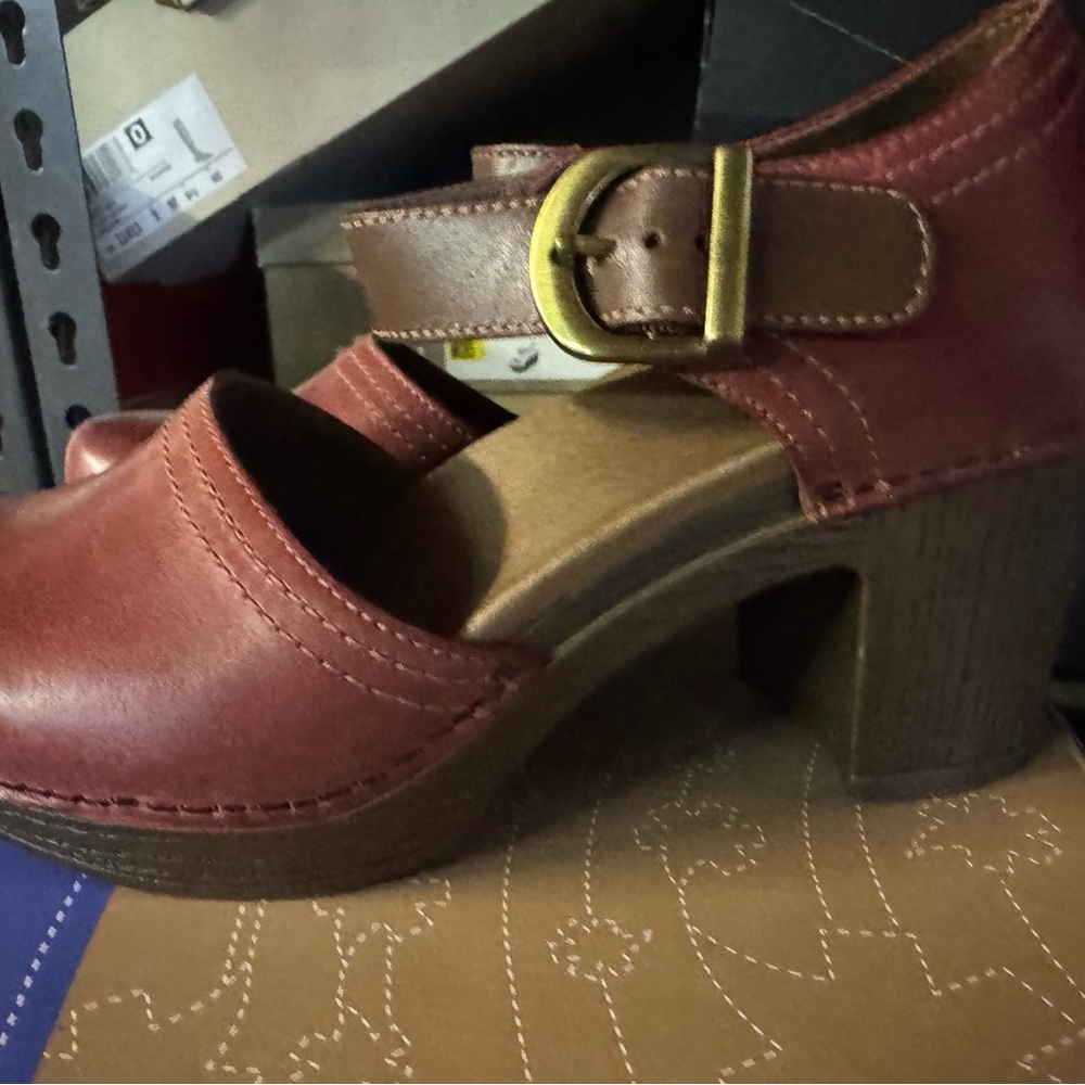 Dansko Brown Leather Mules with Buckle